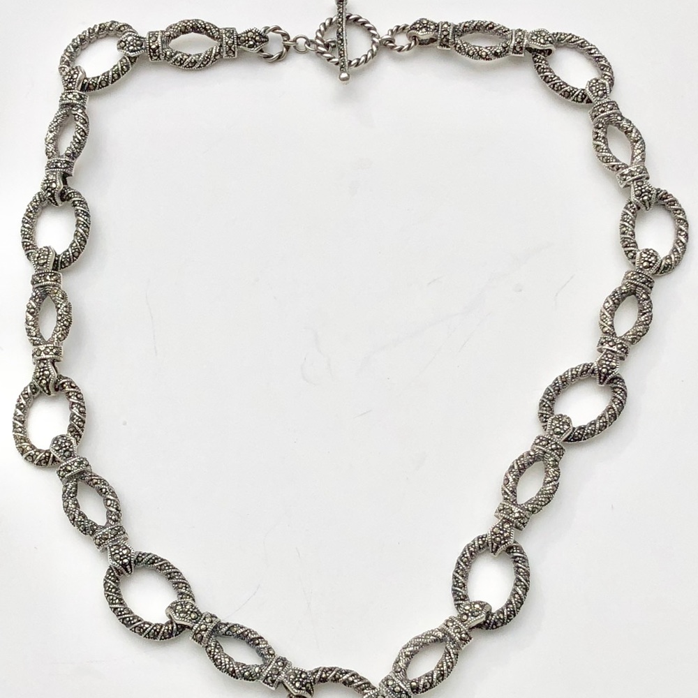 Sterling Silver and Marcasite Large Chain Necklace